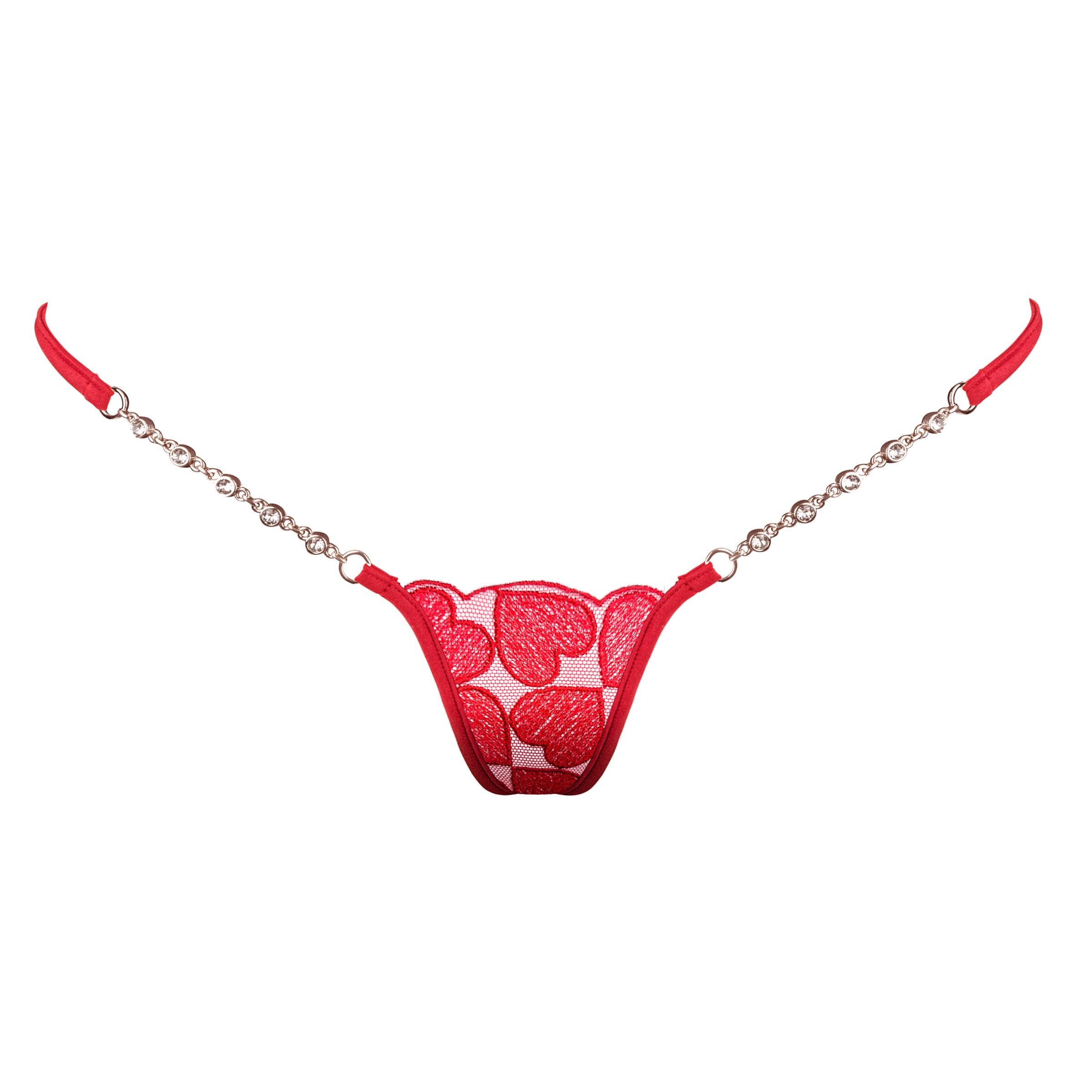 Luxus String rot mit Herzen - Lucky Cheeks Micro Dessous - G-Mini thong red with hearts