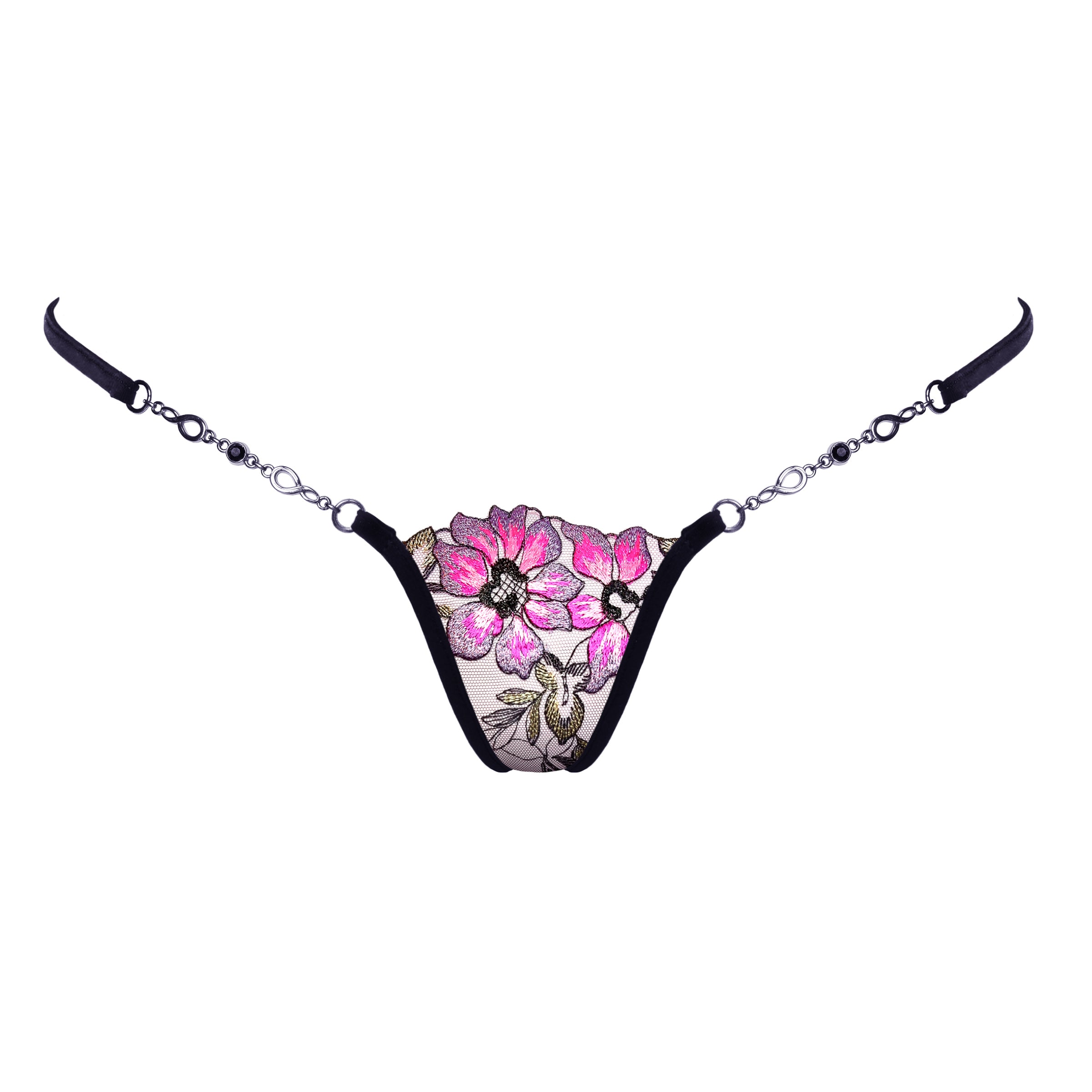 schwarzer Schmuckstring mit pinker Blume - Lucky Cheeks sexy Dessous