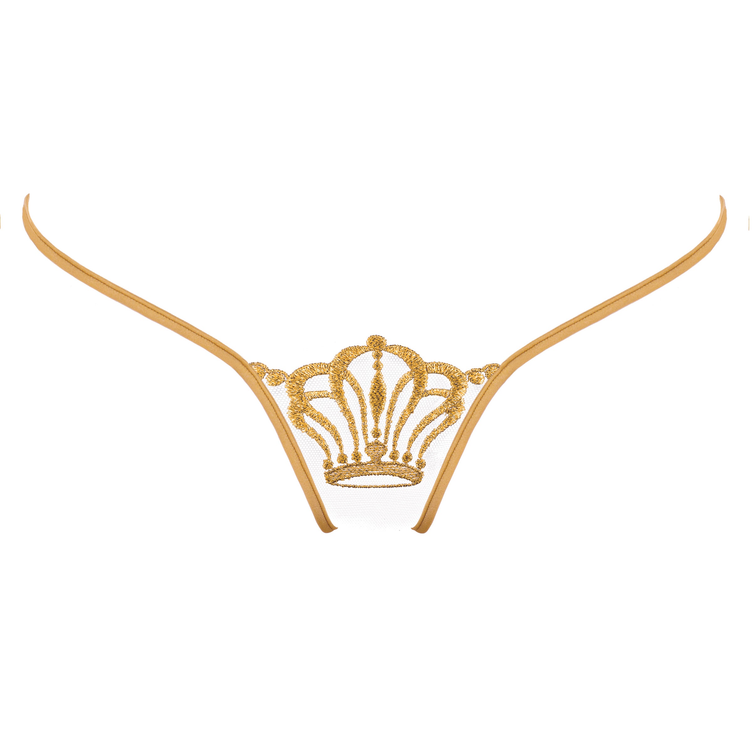 Transparenter String gold mit Krone - Lucky Cheeks Luxus lingerie - Micro thong gold with crown