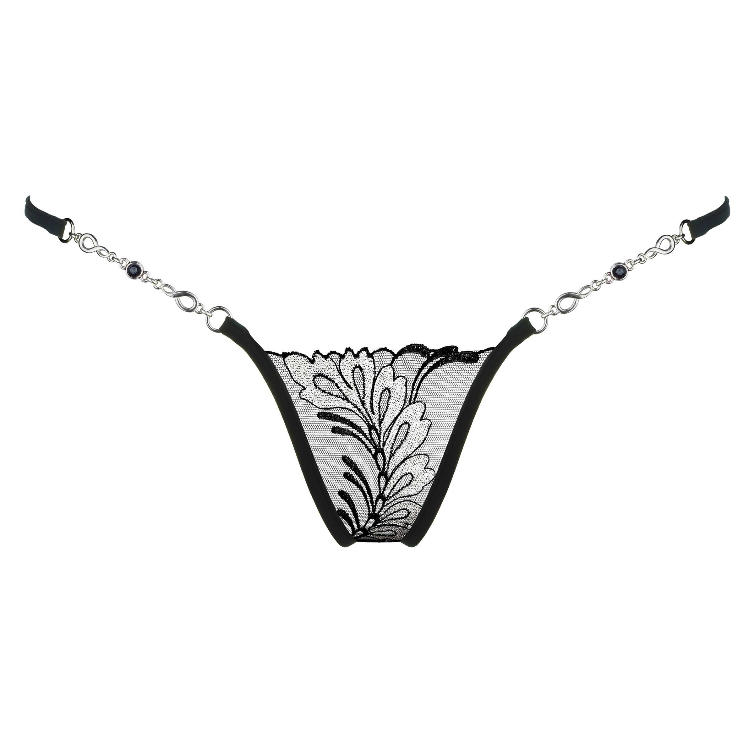 Transparenter Mini String schwarz silber - Lucky Cheeks sexy Dessous - Micro thong black silver - luxury lingerie