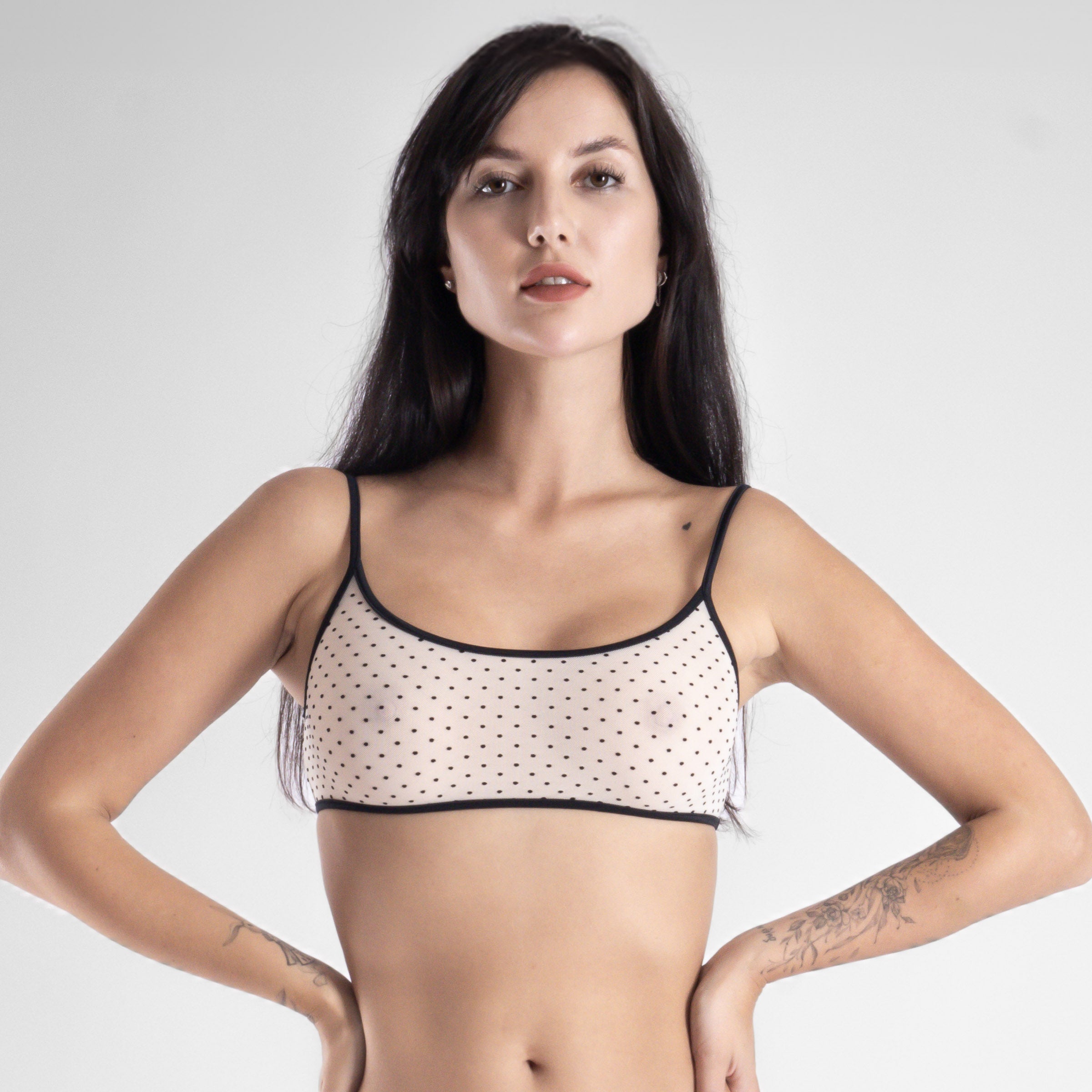 Mesh Bralette elfenbein mit schwarzen Pünktchen - Lucky Cheeks sexy Dessous