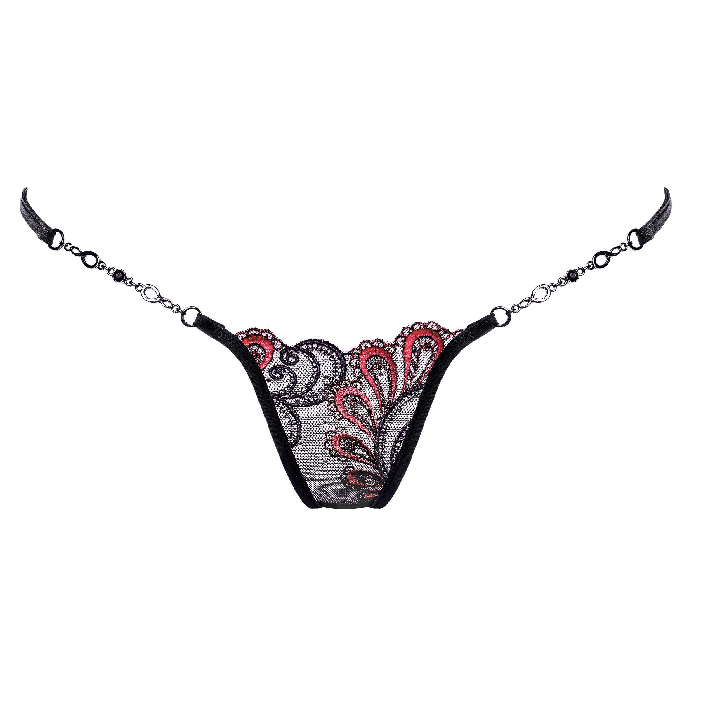 Spitzen String Tanga - schwarz rot - Lucky Cheeks sexy Dessous