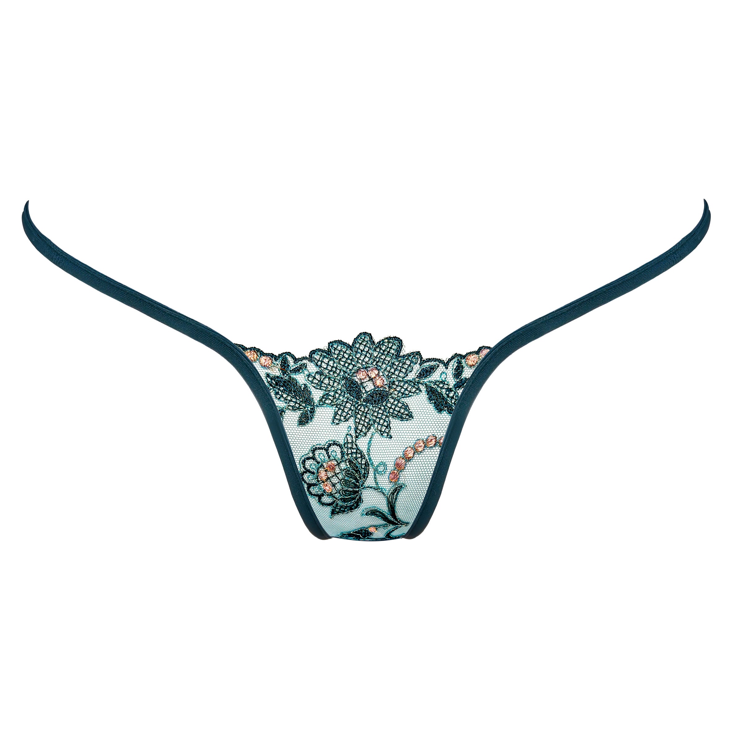 Grüner transparenter Mini String mit Spitze- Lucky Cheeks Dessous - Green sheer mini thong with lace - Lucky Cheeks lingerie