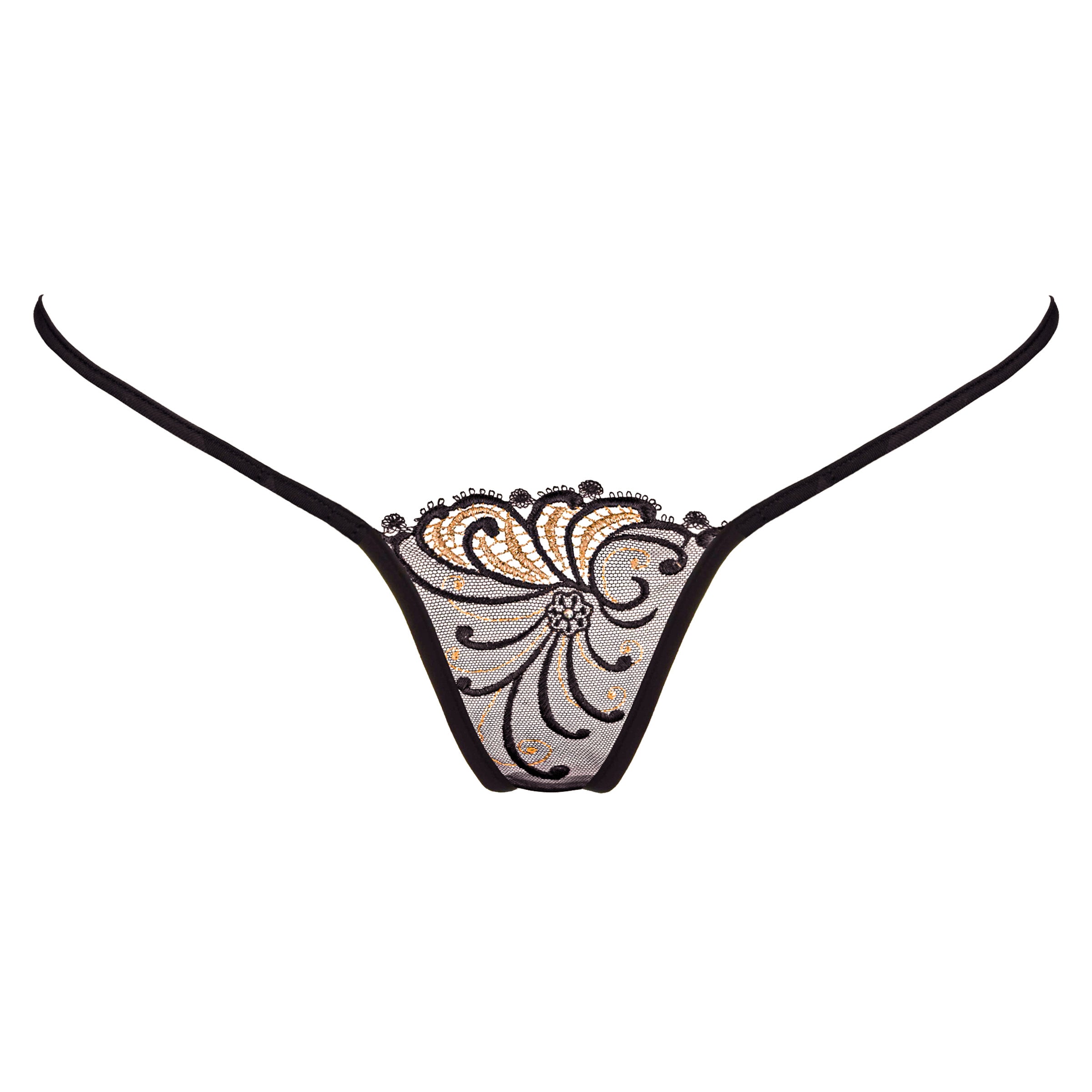String mit Stickerei schwarz gold - Lucky Cheeks sexy Dessous