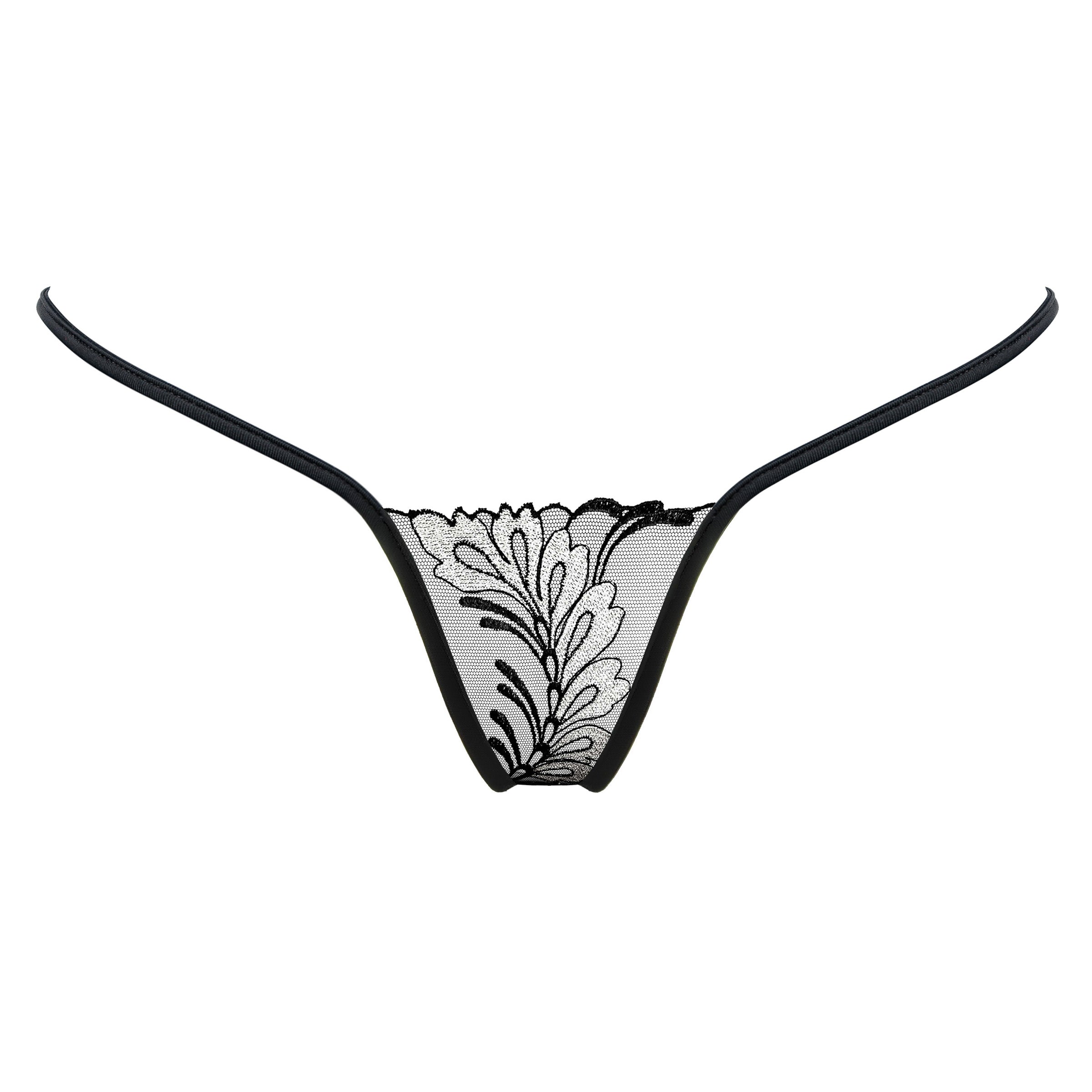 Micro String schwarz silber - Lucky Cheeks transparente Dessous - Mini thong black silver - sheer lingerie