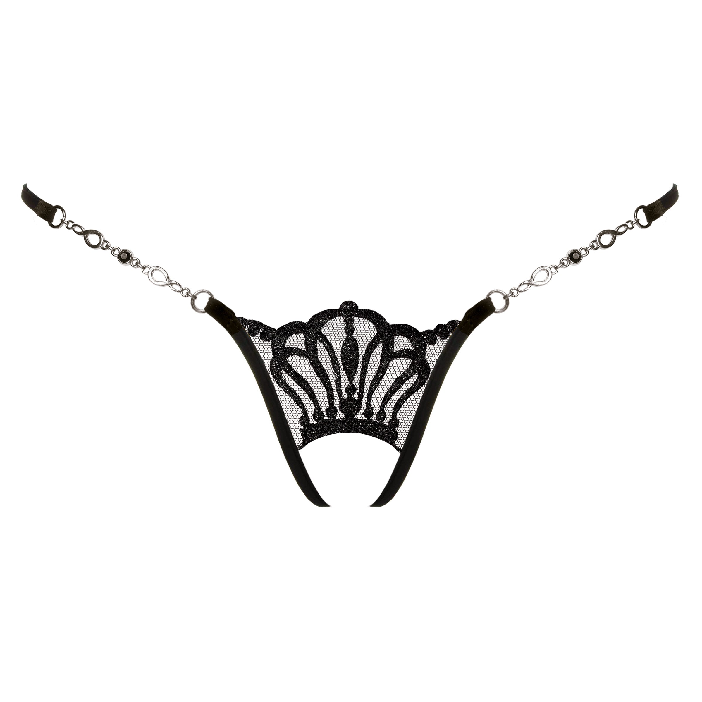 String offen schwarz mit der Krone und Schmuck - Lucky Cheeks sexy Dessous - Crotchless g string black with the crown and jewelry - Lucky Cheeks open lingerie