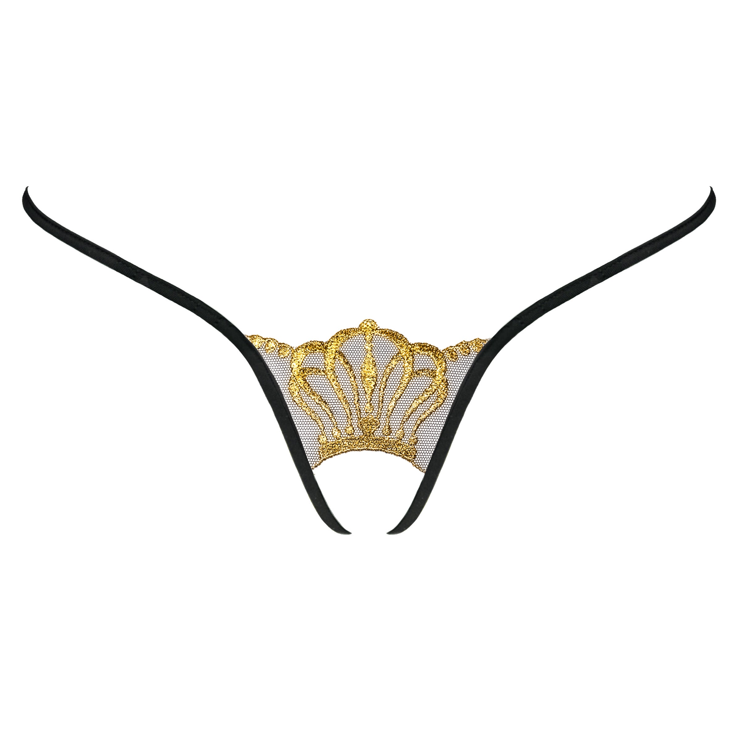 String open schwarz mit goldener Krone - Lucky Cheeks sexy Dessous - Crotchless panty black with gold crown - Lucky Cheeks hot lingerie