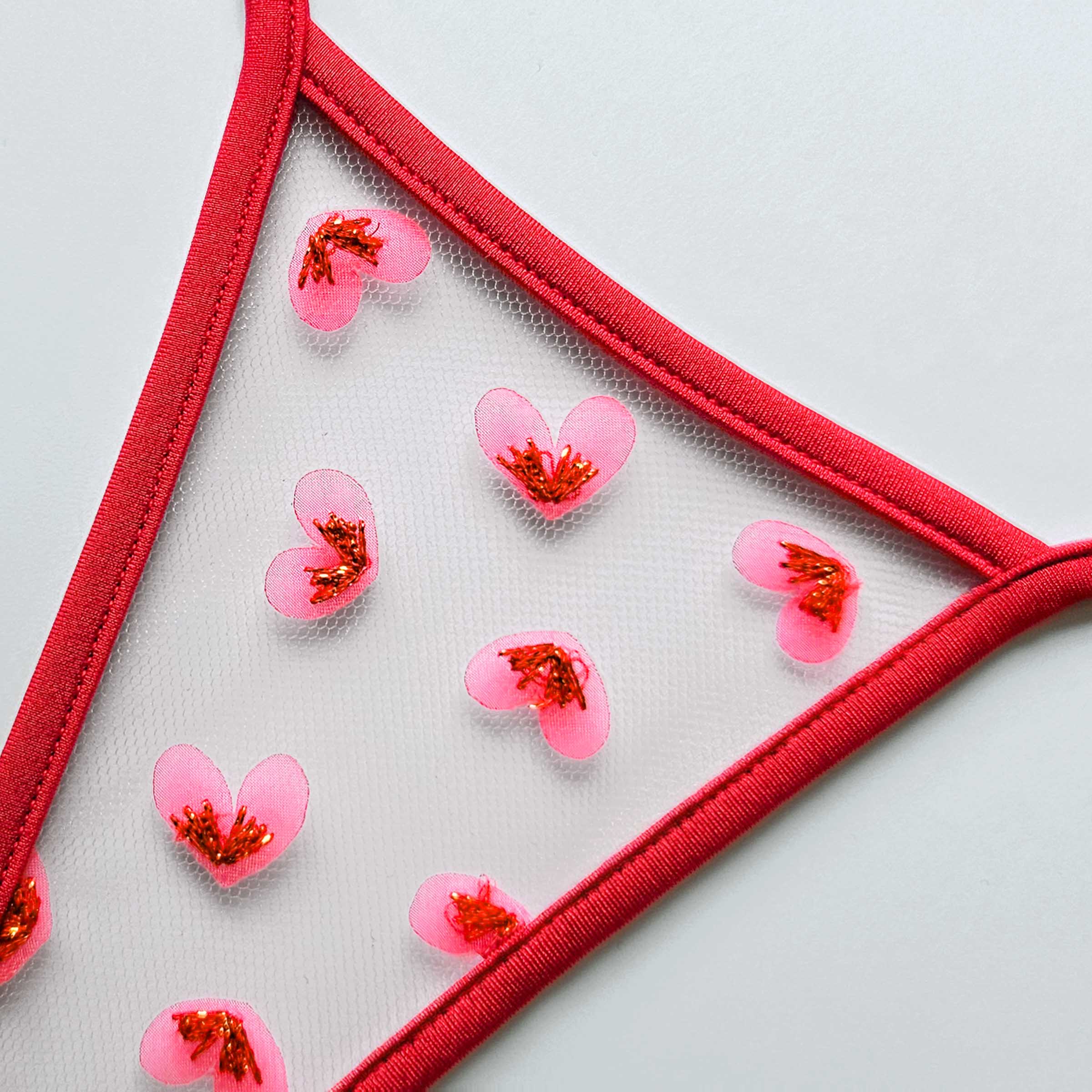 roter transparenter String Stickerei mit Herzen - red sheer thong embroidery with hearts