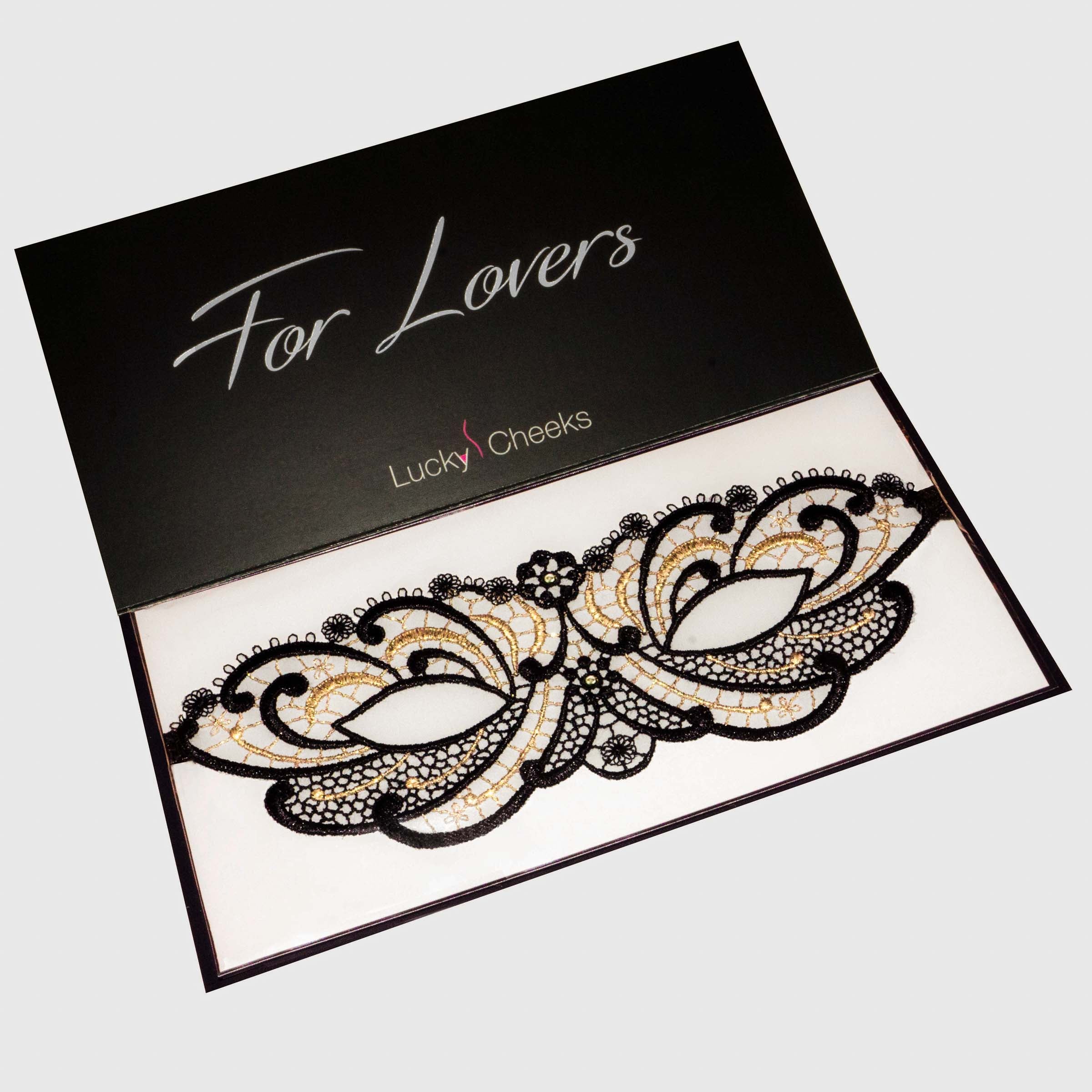 Sexy Maske gold schwarz aus Stickerei- Lucky Cheeks Luxus Dessous - gold black mask from embroidery