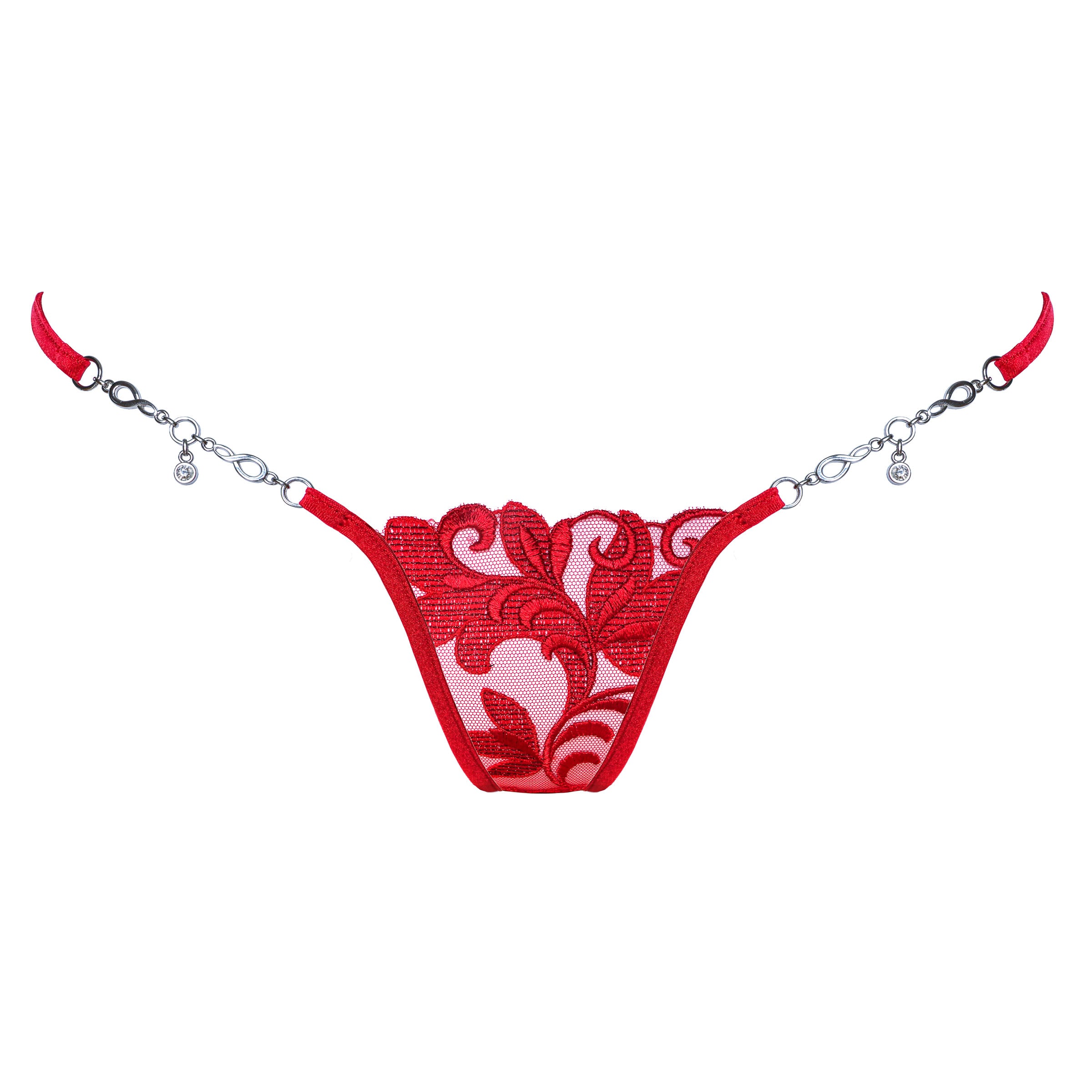Spitzen String Tanga mit Schmuck - rot - Lucky Cheeks sexy Dessous