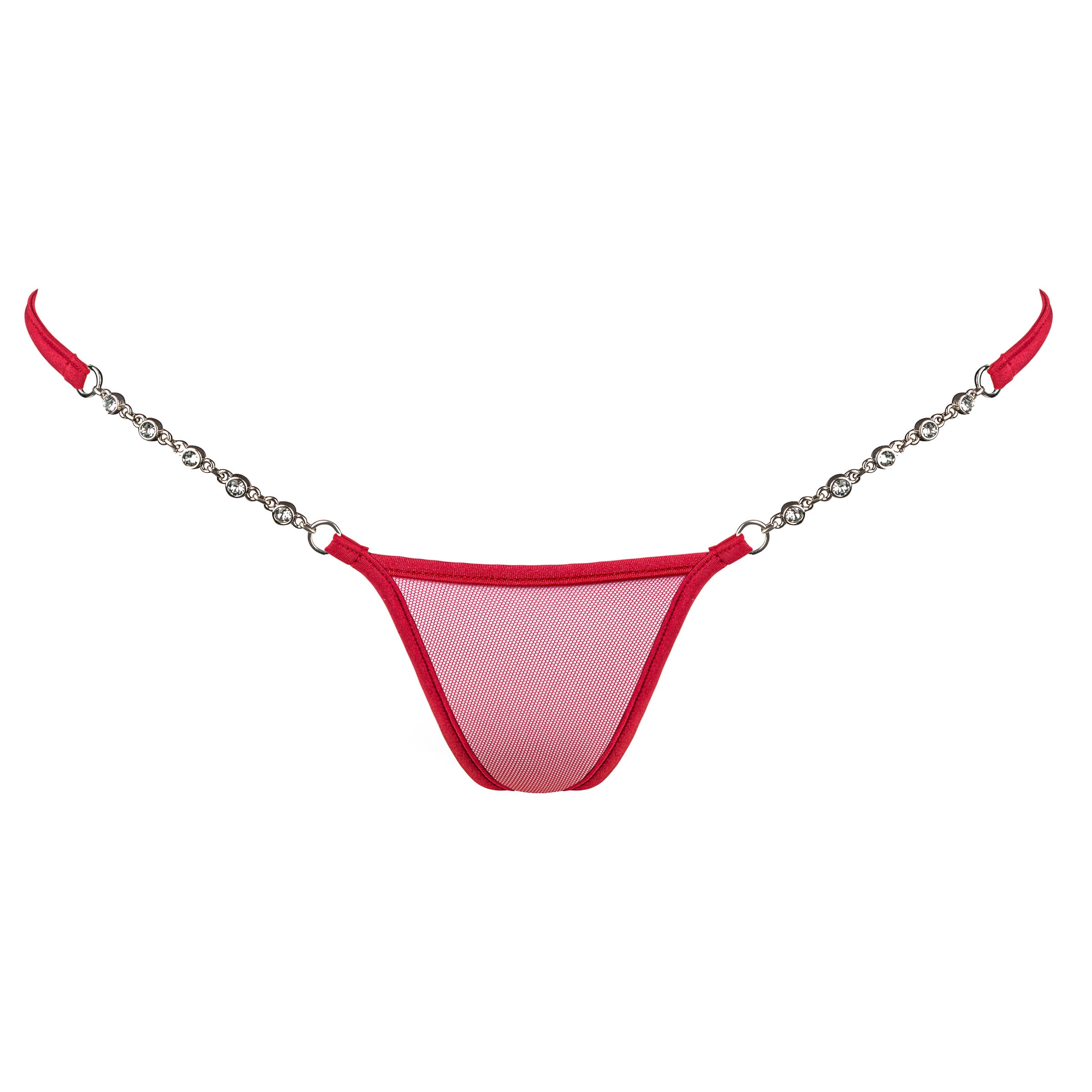 transparenter Micro G String rot mit Schmuck - Lucky Cheeks Dessous - Sheer micro thong with jewelry red