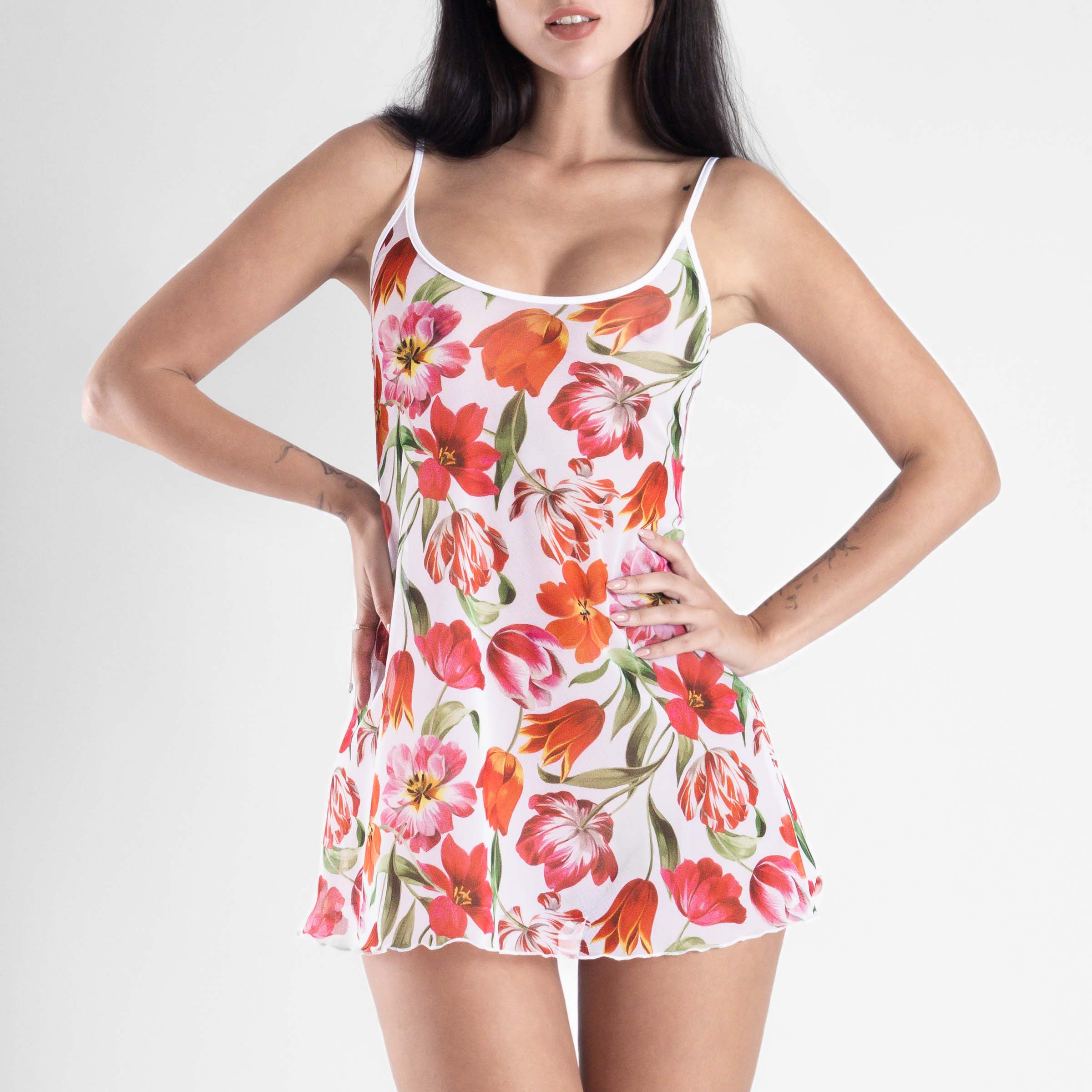transparent Sommerkleid weiß mit Blumen - see through summerdress white with flowers