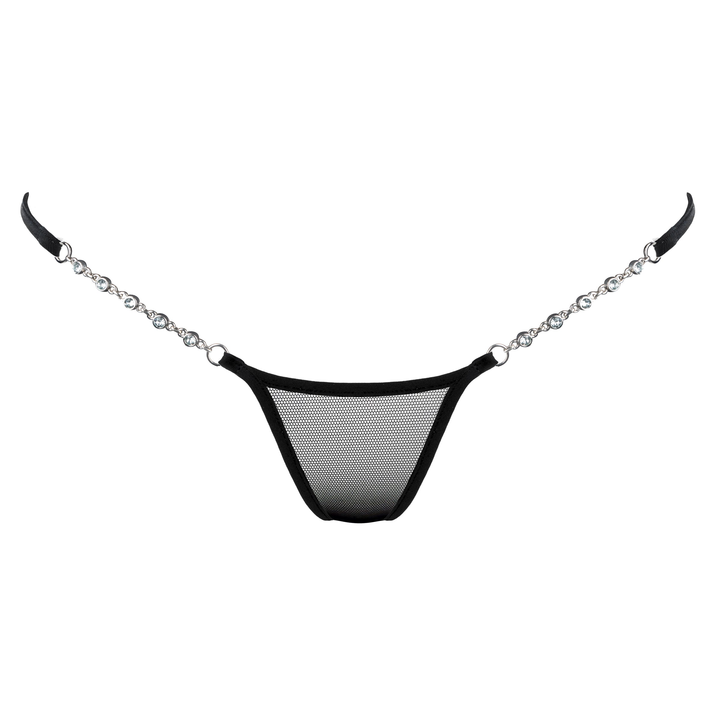 Transparent Micro String schwarz mit Schmuck - Lucky Cheeks sexy Dessous - see through black micro thong with jewelry - sheer lingerie