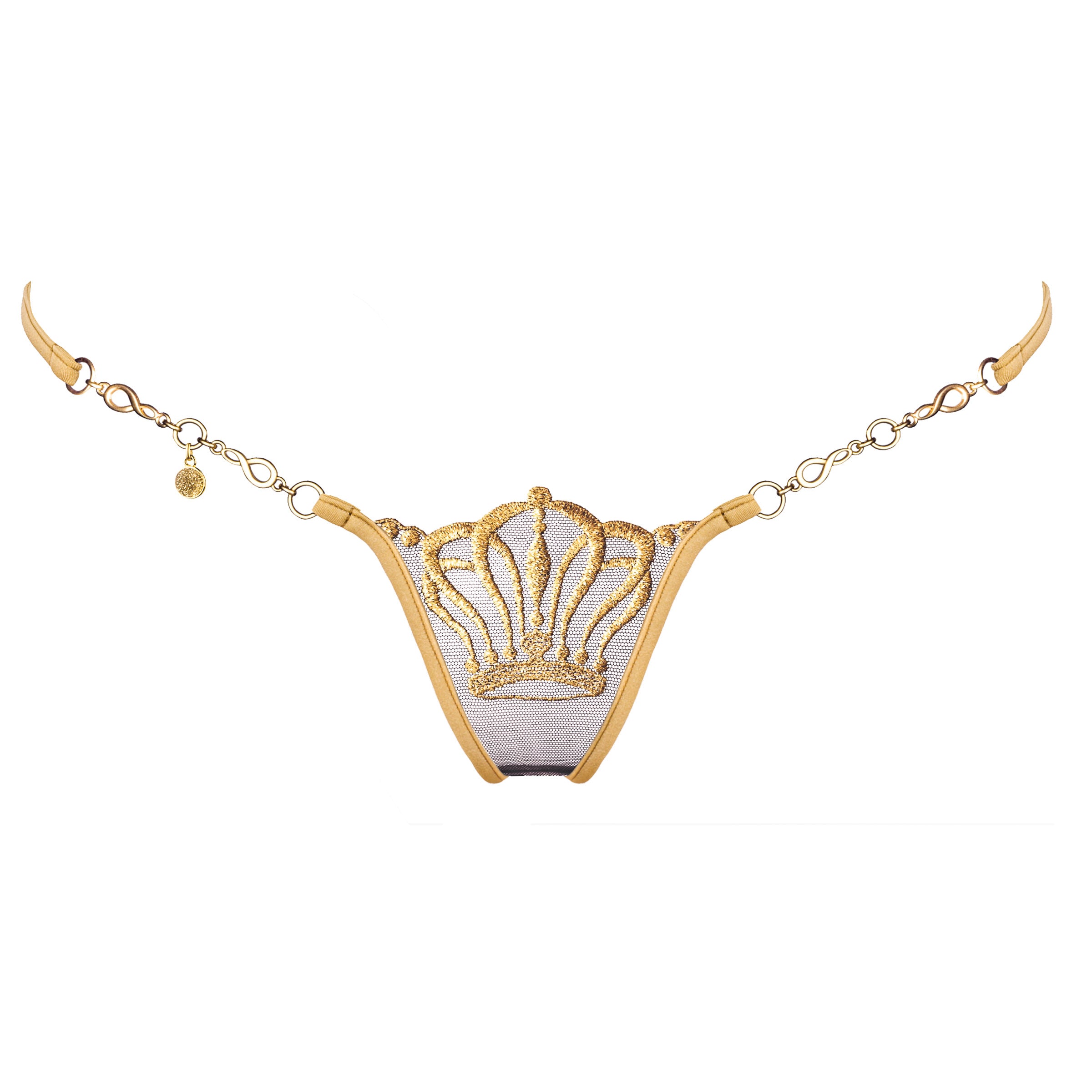 gold schwarz Mini String mit Krone - Lucky Cheeks transparente Dessous - gold black mini thong with crown - see through lingerie
