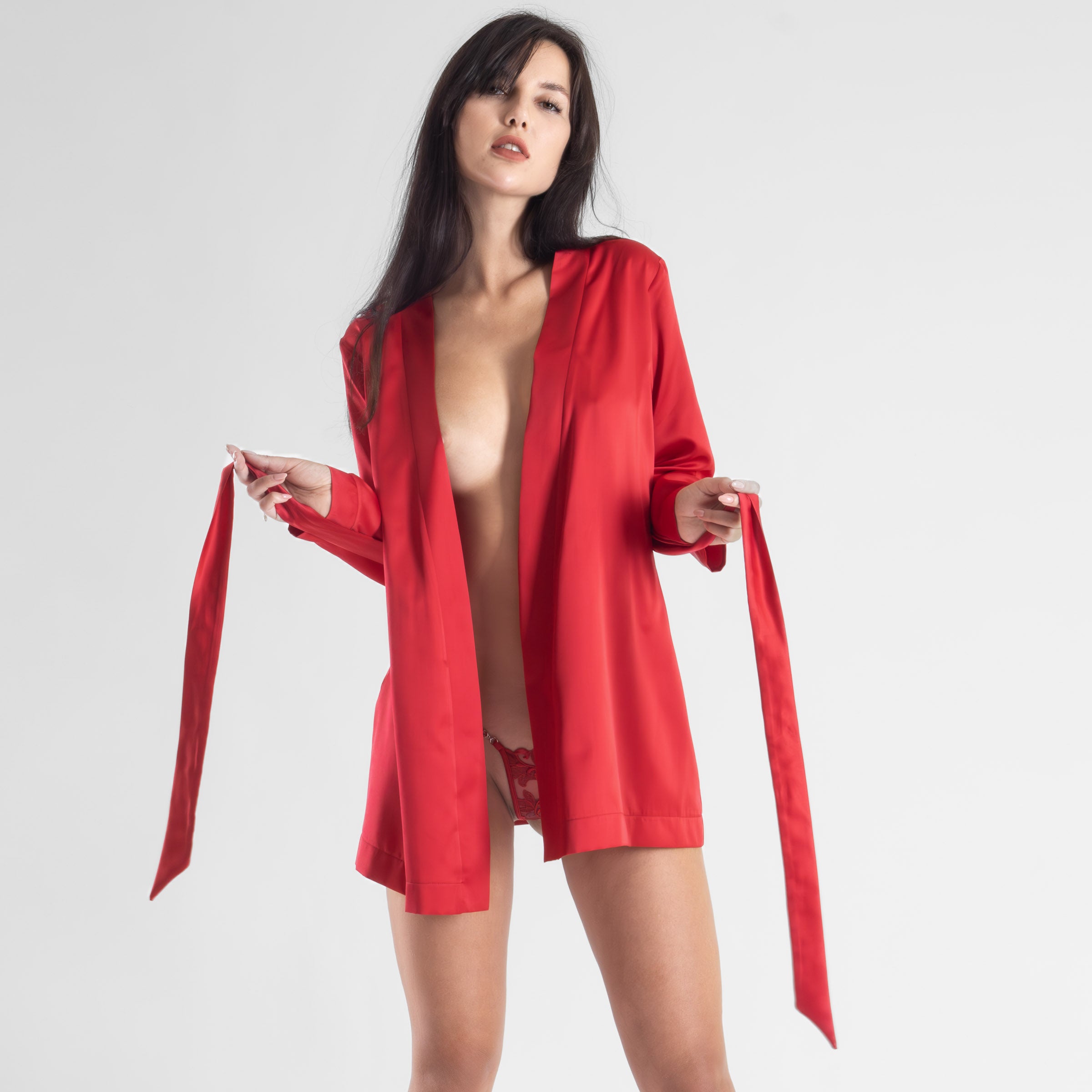 Red Satin Flame - sexy kurzer Kimono - Rot