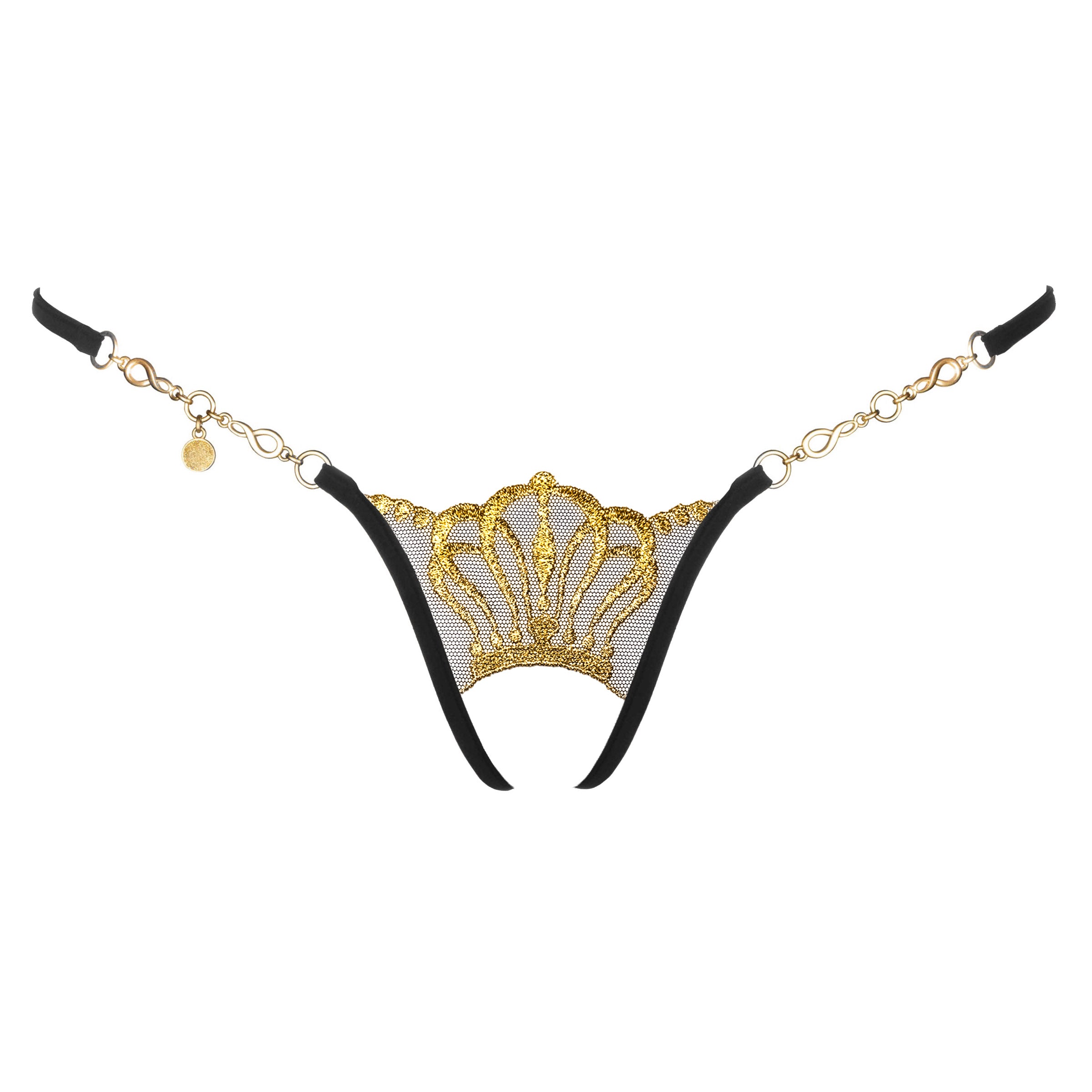 Slip Po ouvert mit Krone-Motiv & Schmuck - Lucky Cheeks Erotik Dessous - crotchless panty open butt with crown - open lingerie